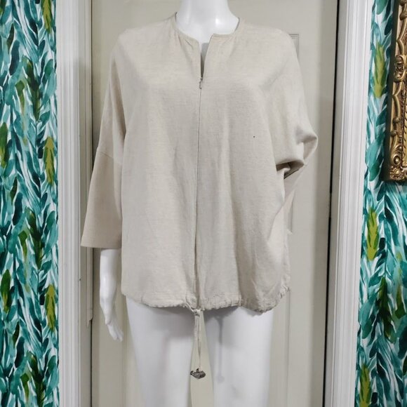 Coco Artsey Gauzy Lagenlook Linen Oversized Full Zip Jacket Taupe Womens Sze 3XL - Picture 2 of 6